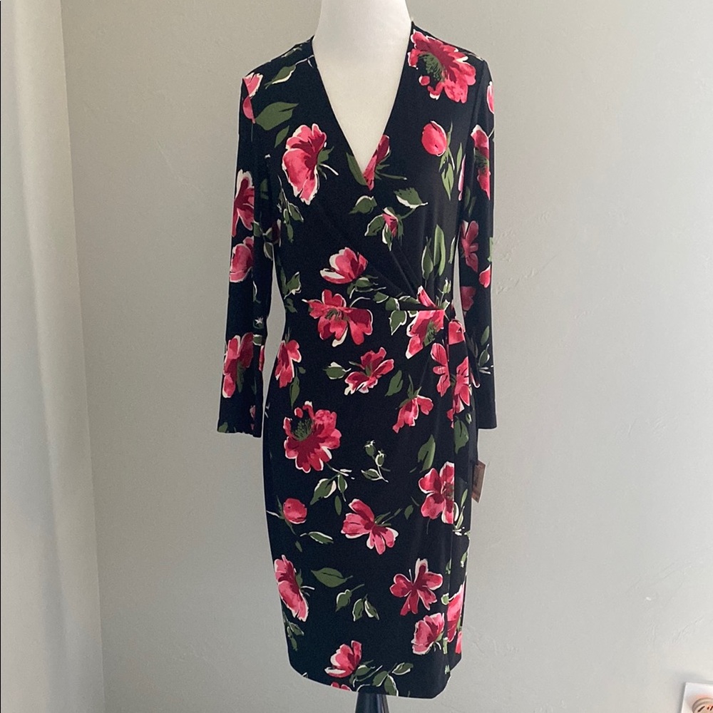 Anne Klein Black and Pink Long Sleeve Dress